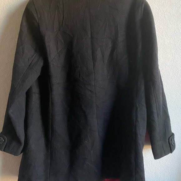 Vtg Fabio Wool Elegant Black Double-Breasted Black Peacoat Office Siren Coat L - Picture 12 of 16